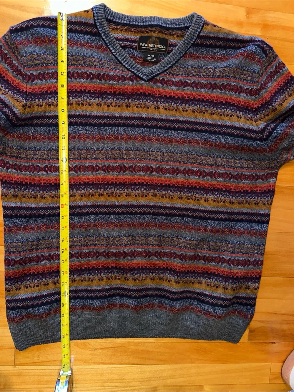 Weatherproof Fair Isle Lambswool Blend Sweater Mens XL Blue V Neck Knit 90s